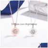 Pendentif colliers Double face rond pendentif colliers pour femmes or Rose luxe strass 925 Sterling Sier collier ras du cou mode Dhxji