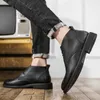 Botas masculinas casuais de negócios, escritório formal, vestido chelsea, sapatos de couro genuíno, botas pretas de tornozelo, chaussure