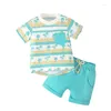 Set di abbigliamento T-shirt estiva a maniche corte per bambini unisex Camicia con stampa di albero di cocco Pantaloncini Set di abiti hawaiani