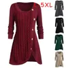 Maglioni da donna 2024 Inverno Elegante bottoni solidi Tunica Donna Calda manica lunga lavorata a maglia Pullover Camicetta Maglione femminile Maglione rosso L-5XL