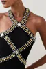 Robes décontractées Perles Halter Sans Manches Diamants Design Noir Moulante Élégante Robe De Soirée Dos Nu Sexy Soirée Robes De Mariage