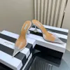 Aquazzura slip på pvc högklackade sandaler kristall strass stilett klackar mulor tofflor lyxdesigner tofflor sandaler för kvinnor middag festskor