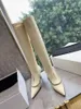 2024 Designer Women Knee Boots Luxury Point Toe High Heels Shoes Patchwork Metal Decoration Botines Para Mujeres ELEGENT BOTA FEMININA JS