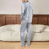 Mannen Nachtkleding Mannen Pyjama Sets Zijde Satijn Pijama Turn-down Kraag Lange Mouw Lente Nachtkleding Mannelijke 2 Stuks homewear