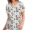 Dames geplooide rand maat konijn dierenprint dames Pasen T-shirt korte mouwen V-hals Y2k T-shirt basic top volwassen lentekleding 240227