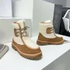 2024 diseñador invierno mujeres invierno elegante piel de oveja nieve botines zapatos suela plana tacón bajo encaje hasta cuero genuino triunfo