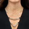 3mm bredd tunn vanlig kubansk länkkedja 4mm Bezel CZ European Women Gold Color Chain Choker Necklace Valentines Day Gift3178