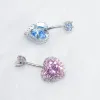 Jewelry 925 Sterling Silver Heart Belly Button Rings for Women Blue Pink CZ Navel Barbell Studs Screw Navel Bars Body Piercing Jewelry
