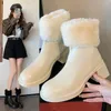 Botas de couro patente brilhante quadrado saltos grossos mulheres tornozelo neve com plataforma de pele falsa sapatos simples preto e branco 40