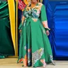 Sukienki w dużych rozmiarach Kobiety seksowna sukienka z długim rękawem 2024 Vonda Bohemian Sundress Vintage Printed Vinted Casual Belted szlafrok