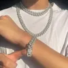 2Row Sterling Sier Necklace Iced Out Diamond Prong Chain White Yellow Moissanite Cuban Link Bracelet