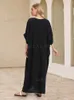 Basic Casual Dresses LORYLEI Black Embroidered Sexy V Neck Batwing Sleeve Kaftan Dress For Women 2024 Summer Classical Lounging Maxi Dresses Q1631 T240227