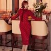 Casual Jurken Simeizi Chinese Sexy Stijl Jurk Voor Dameskleding 2024 Herfst En Winter Lovertjes Cheongsam Rode Toast Qipao Bruiloft