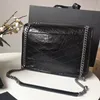 Bolsa feminina de couro plissado, bolsa carteiro de um ombro com corrente lingge, bolsa niki, corrente clássica de joias, bags178n