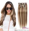 Highlight Brown Blonde Straight Clip On Weave Panio Farbe 4613 Clip-In-Extensions aus Echthaar für den ganzen Kopf 70 g 100 g Natural Extention94648256