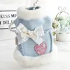 Hondenkleding kawaii bowknot jas kleine kleding mode bont kraag liefde kleding kat zoete snoep kleur dik zachte winter huisdier producten