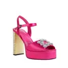 Sandals Candy Color Satin Platform Peep Toe High Heel With Crystals Ankle Strap Twist Chunky Heeled Jew Women Party Shoes