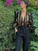 Stylish Lady Floral tryckt 2 -stycken Set Women Flare Sleeve Bodysuits och Maxi kjolar kostymer 2024 Summer Holiday Big Swing Outfits