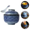 Conjuntos de louça de cerâmica Panela de arroz Sushi Tigela de arroz Macarrão Cubilose Colheres Domésticas Tigelas Caneca de sopa com acessórios de tampa