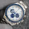 42mm Professional Moon Watches Award 50th Anniversary Mens Watch White Dial 310 32 42 50 02 001 OS Quartz Chronograph Blue Nylon L228V