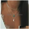 Pendentif Colliers Femmes Mtilayer Colliers ras du cou Turquoise Soleil Lune Pendentif Nouvelle Mode Pierre Bijoux Cadeaux D'anniversaire Lien Chaîne Collier Dhrcv