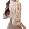 Dames Witte Kanten Blouse Groot formaat Sexy Kanten Basisshirt met Lange Mouwen Top Lente Zomer Korea Elegante Bloemblouse Kantooroutfit 240227