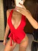 Kadın Mayo Seksi Sarma Bandajın etrafında kadın mayo tek parça mayo kadın banyosu derin v boyunlu mayo yüzmek sırtsız monokini v1639r t240227