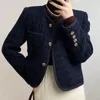 Kobiety w pojedynczych szustach Tweed Crop Kurtka Krótka bawełniana bawełniana jesienna zimowa płaszcz koreański elegancki okrągły biuro biura 240226