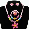 Necklace Earrings Set 4pcs Lovely Girl Kids Sun Flower Bracelet Rings Earclip Imitation Pearls Children Sets