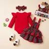 Set di abbigliamento mababy 0-18m natalizia nata neonate abiti da bambino arruffato con piega del pagliaccio con gonne a bottone di natale costumi di Natale d05