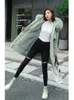 Women's Trench Coats Winter Coat Women 2024 Fashion Long Slim Light Green Thickened Warmth Cotton