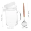 Bouteilles de stockage Terrarium en verre portable pour la nuit d'avoine poignée de conteneur pratique tasse de céréales en bois petit pot de lait avec cuillère petit déjeuner