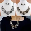 Ketting oorbellen set vintage bruiloft kristallen bruids sieraden voor vrouwen boho rhinestone oorrang retro bloem feestaccessoires