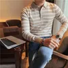 Herrpolos 2024 Pure Cotton Male Spring Slim Fit Long Sleeve Polo Shirts/Men's High Quality Leisure Stripe Shirts Tops S-3XL