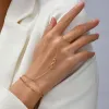 Charm Bracelets 1Pc Simple Heart Pendant Chain Bracelet Link Connected Gold Metal Finger Ring For Women Hand Fashion JewelryCharm 2024227