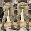 Erkekler Askeri Taktik Pamuklu Kargo Pantolonları Erkek Elastik Pantolonlar İçin Pantolon Fermuar Çok Cep Joggers Moda Haki Siyah Ordu Yeşil T240227