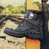 Botas Cuero Genuino Motocicleta Calavera Punk Moda Vaquero Moto Mid-becerro Ejército Desierto 50