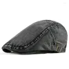 Berets LTOW Einfache gewaschene Denim-Hut Männer Frauen Frühling Sommer Peaked Flat Cap Künstler Duckbill Casual Herringbone Sboy