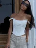 Dames Tanks Jacqueline 2024 Witte Backless Bandage Corset Tops Vrouwen Sexy Vierkante Hals Satijnen Bustier Tank Crop Top Elegante Feestkleding