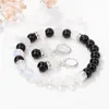 Collana Orecchini Set Bracciale in calcedonio Gioielli in pietra naturale 8MM Perlina rotonda Eardrop Braccialetto elasticizzato per mediazione per le donne