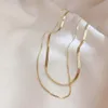 Minimalistisk dubbelskikt Women Box Chain HerringBone Chain Gold Plated Choker Halsband Korean Fashion Blade Halsband265G