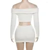 Work Dresses White Plush Cashmare Two Piece Set Autumn Winter Women Slash Neck Off Shoulder Long Sleeve Crop Top Bodycon Mini Skirts Suits