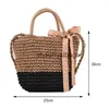 Sacs à bandoulière Mode Sac à bandoulière Fille de haute qualité Grand sac à main en paille avec poignée supérieure avec ornement de nœud papillon pour les vacances à la plage d'été H24227