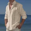 Männer Kleidung 2023 Mode Taste Turndown Kragen Bluse Urlaub Strand Gedruckt Top Frühling Casual Baumwolle Leinen Hemd 240219