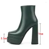 Stövlar 2024 Fashion Women ankelplattform 14 cm Square High Heel Punk Zipper Autumn Winter Short Ladies Shoes Shoes