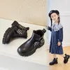 Stiefel England Stil Allgleiches Schwarze Kinder Schuhe Mädchen Knöchel Mode Herbst Plaid Schmetterling-knoten Für Kinder F07263