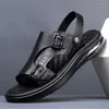 Sandales d'extérieur en cuir pour hommes, chaussures de plage à semelle épaisse de 3CM, décontractées, de marque, en été, DM-111