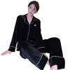 Women's Sleepwear Autumn Winter Female Black Velvet 2PCS Pajamas Set Long Sleeve Rouser Suits Fashion Loose Casual Homewear Lounge Wear