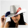Шляпы для вечеринок, красные, белые и синие американские патриотические светящиеся ковбойские шляпы, светодиодная мигающая светящаяся американская шляпа с пайетками в стиле пастушки для Western Indepen Dhipw