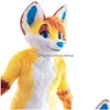 Mascot Yellow Husky Fox Mid Length Fur Costume Walking Halloween Outfit Party Large Event Costumes Drop Delivery Apparel Dhdp4